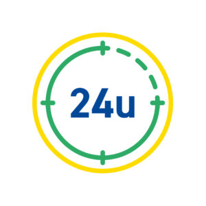 24 u recycleerbaar logo op een witte achtergrond.
