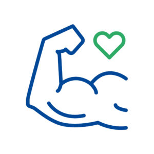 Een duurzaam en recyclebaar icoon met een hart in de vorm van een biceps.