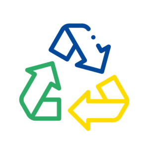 Recyclingsymbool met pijlen op een witte achtergrond en duurzaamheid.