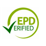 Een groen cirkelvormig logo met de woorden "EPD VERIFIED" en een groen vinkje dat de letter "V" overlapt.