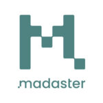 Groen geometrisch "M"-logo boven het woord "madaster" in kleine letters, weergegeven op een witte achtergrond.